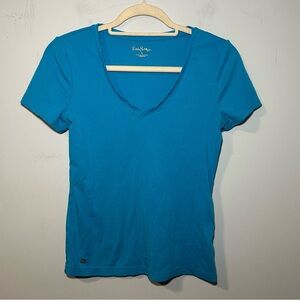 Lilly Pulitzer Blue Haley V-Neck Short Sleeve T-Shirt Size Small